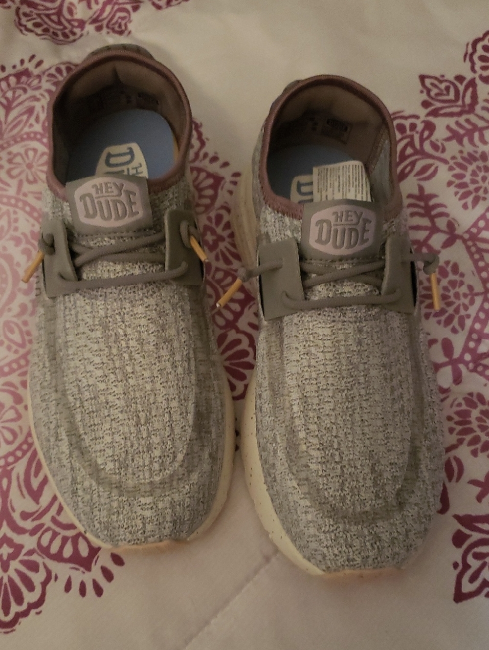 Hey Dude Knit Sneakers in Light Gray with Pink Trim
